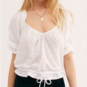 Free People White Ruffled Cropped Boho Peasant Top